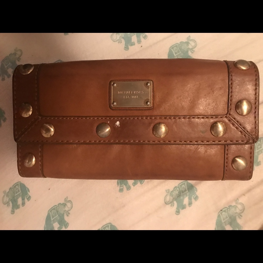 Michael Kors Brown Leather Wallet/Clutch w/ Studs